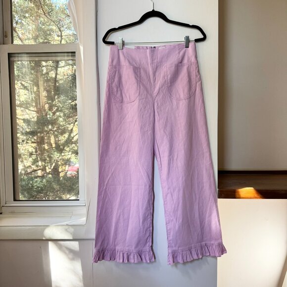 NWT Anthropologie The Colette Ruffle Hem Linen Wide Leg Crop Pants Pink 30 Magic - Picture 5 of 11